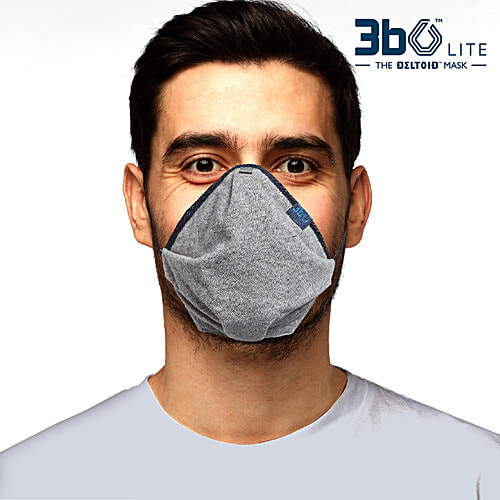 3bO Deltoid Lite Face Masks In Grey Knit Fabric With Binding - 1S1022, Small, 1 pc Washable & Reusable