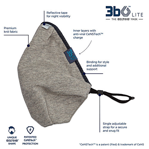 3bO Deltoid Lite Face Masks In Grey Knit Fabric With Binding - 1S1022, Small, 1 pc Washable & Reusable