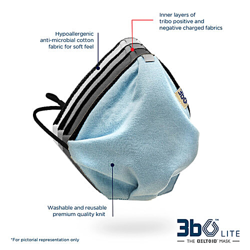 3bO Deltoid Lite Face Mask In Grey Knit Fabric With Binding - 1S1022, Large, 1 pc  Washable & Reusable