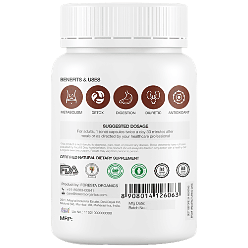 Foresta Organics Liver Detox Capsules - Milk Thistle Extract, Silymarin, Dandelion & Vitamins, Vegan, 60 pcs  Rejuvenates Liver Cells