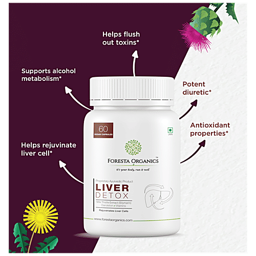 Foresta Organics Liver Detox Capsules - Milk Thistle Extract, Silymarin, Dandelion & Vitamins, Vegan, 60 pcs  Rejuvenates Liver Cells