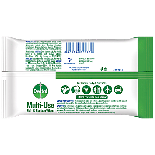 Buy Dettol Disinfectant Sanitizer Wet Wipes For Skin & Surfaces