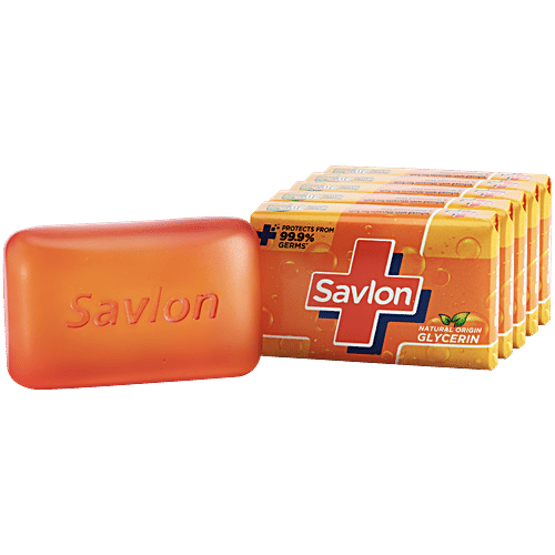 Savlon Glycerin Bathing Bar, 625 g (5 pcs x 125 g each) With Germ Protection & Moisturisation, For Soft & Supple Skin