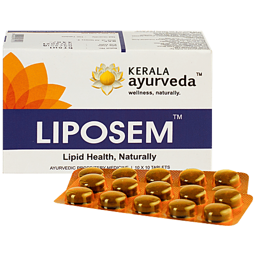 Kerala Ayurveda Liposem 100 Tablets | For Managing Normal Blood Lipid Levels | With Vrikshamla, Guggulu, Arjuna, 100 pcs  