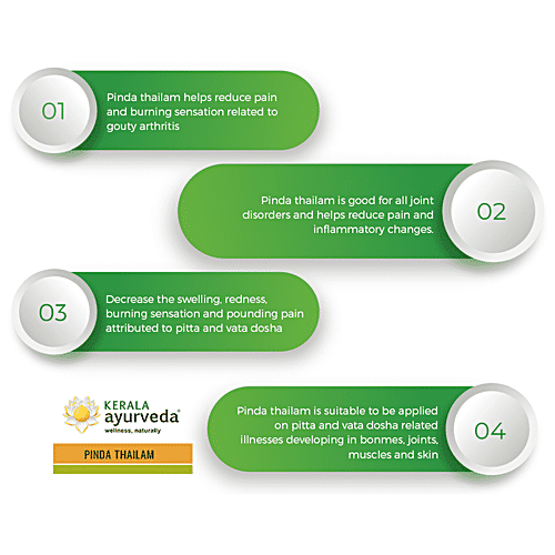 Kerala Ayurveda Pinda Thailam 450 Ml | Gout Joint pain relief Oil | Gouty Arthritis Gout Relief Oil | Relieves Burning Sensation in Varicose Veins |With Manjistha and Anantamul | Sesame Oil Base| Reduces redness and swelling | Helps in gout |100% Ayurvedic, 450 ml  