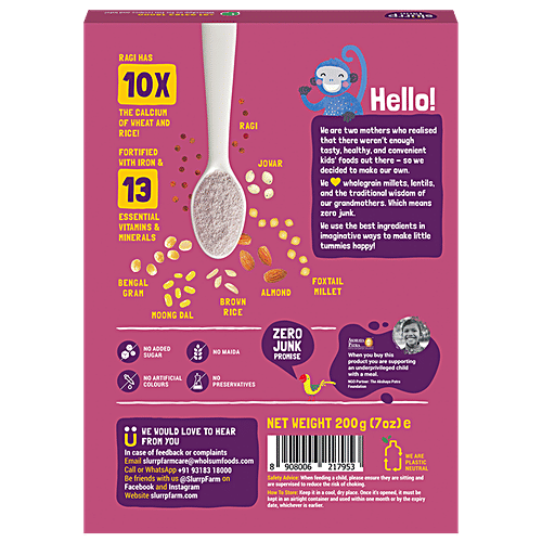 Slurrp Farm Sathu Mavu- Contains Ragi, Dals & Almonds, No Sugar, No Salt, No Milk, 200 g  No Preservatives, No Artificial Flavours