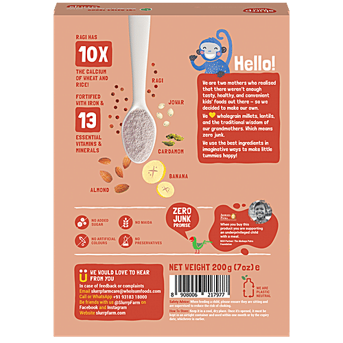 Slurrp Farm Ragi, Almond & Banana Cereal - No Sugar, No Salt, No Milk, 200 g  No Preservatives, No Artificial Flavours