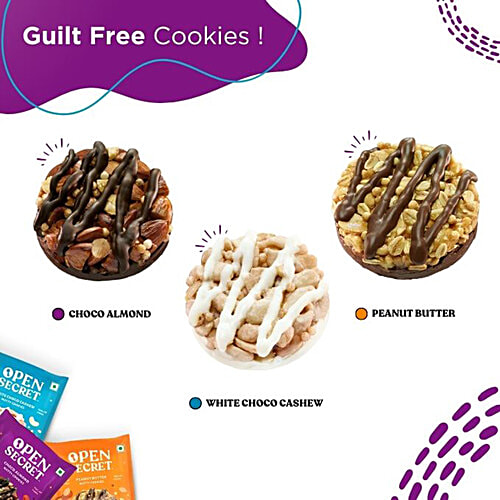 Open Secret Nutty Cookies - Assorted Gift Box, 150 g (12x12.5 g) Guilt Free Cookies, Choco Almond, Peanut Butter, White Choco Cashew, High Protein, Zero Maida