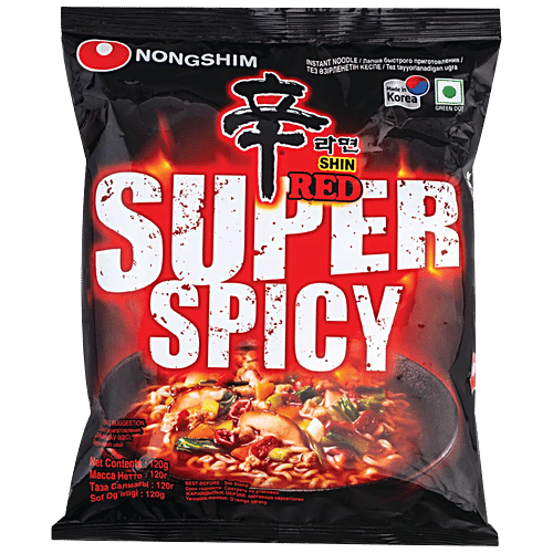 NONGSHIM Shin Red Super Spicy Noodles, 120 g  Super Spicy
 Intense Flavour