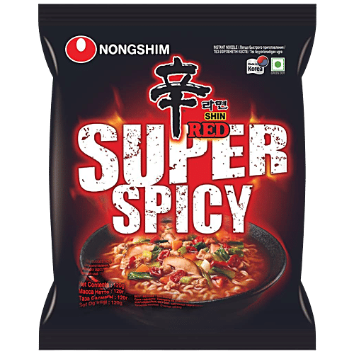 NONGSHIM Shin Red Super Spicy Noodles, 120 g  Super Spicy
 Intense Flavour