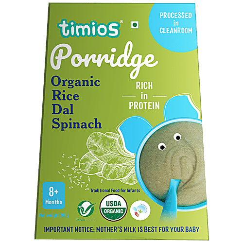 Buy Timios Porridge Organic Rice, Dal & Spinach, For Babies 8+ Months