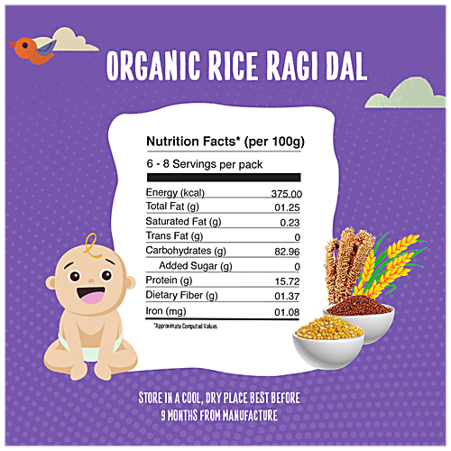 Timios Porridge - Organic Rice, Ragi & Dal, For Babies 8+ Months, 200 g  Rich in Protein & Calcium