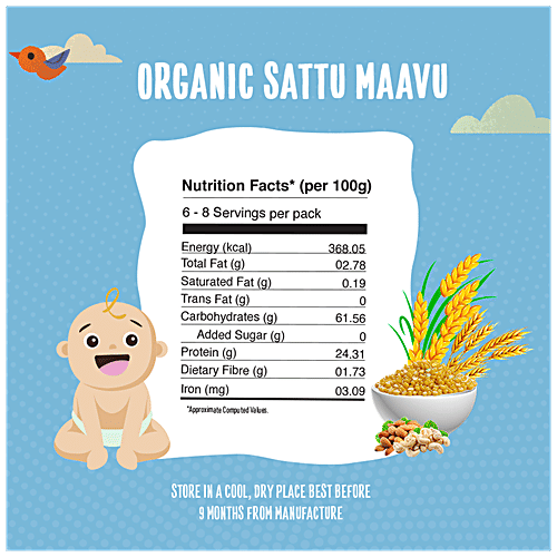 Timios Porridge - Organic Sattu Maavu, For Babies 10+ Months, 200 g  Rich in Protein, No Added Preservatives