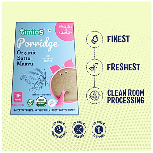 Timios Porridge - Organic Sattu Maavu, For Babies 10+ Months, 200 g  Rich in Protein, No Added Preservatives