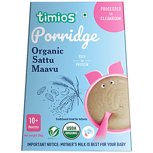 Timios Porridge - Organic Sattu Maavu, For Babies 10+ Months, 200 g  Rich in Protein, No Added Preservatives