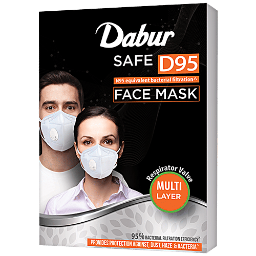 Dabur D95 Safe Face Mask With Valve - White, 12.5 x 2.1 x 17.5 Cm  