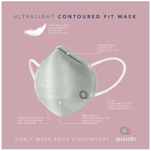 Amante Face Mask - Ultra-Light Contoured Fit, Large, Aqua Grey, 1 pc  Washable & Reusable