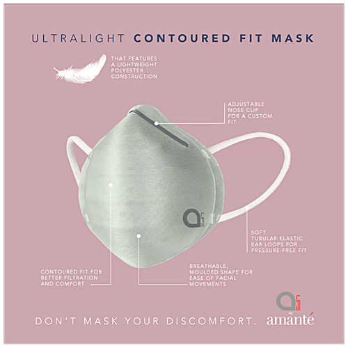 Amante Face Mask - Ultra-Light Contoured Fit, Large, Aqua Grey, 1 pc  