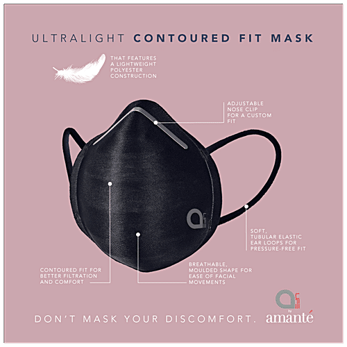 Amante Face Mask - Ultra-Light Contoured Fit, Small, Black, 1 pc  