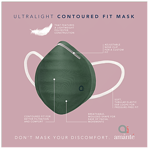 Amante Face Mask - Ultra-Light Contoured Fit, Medium, Dark Green, 1 pc  