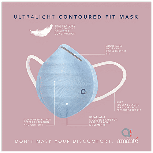 Amante Face Mask - Ultra-Light Contoured Fit, Medium, Light Blue, 1 pc  