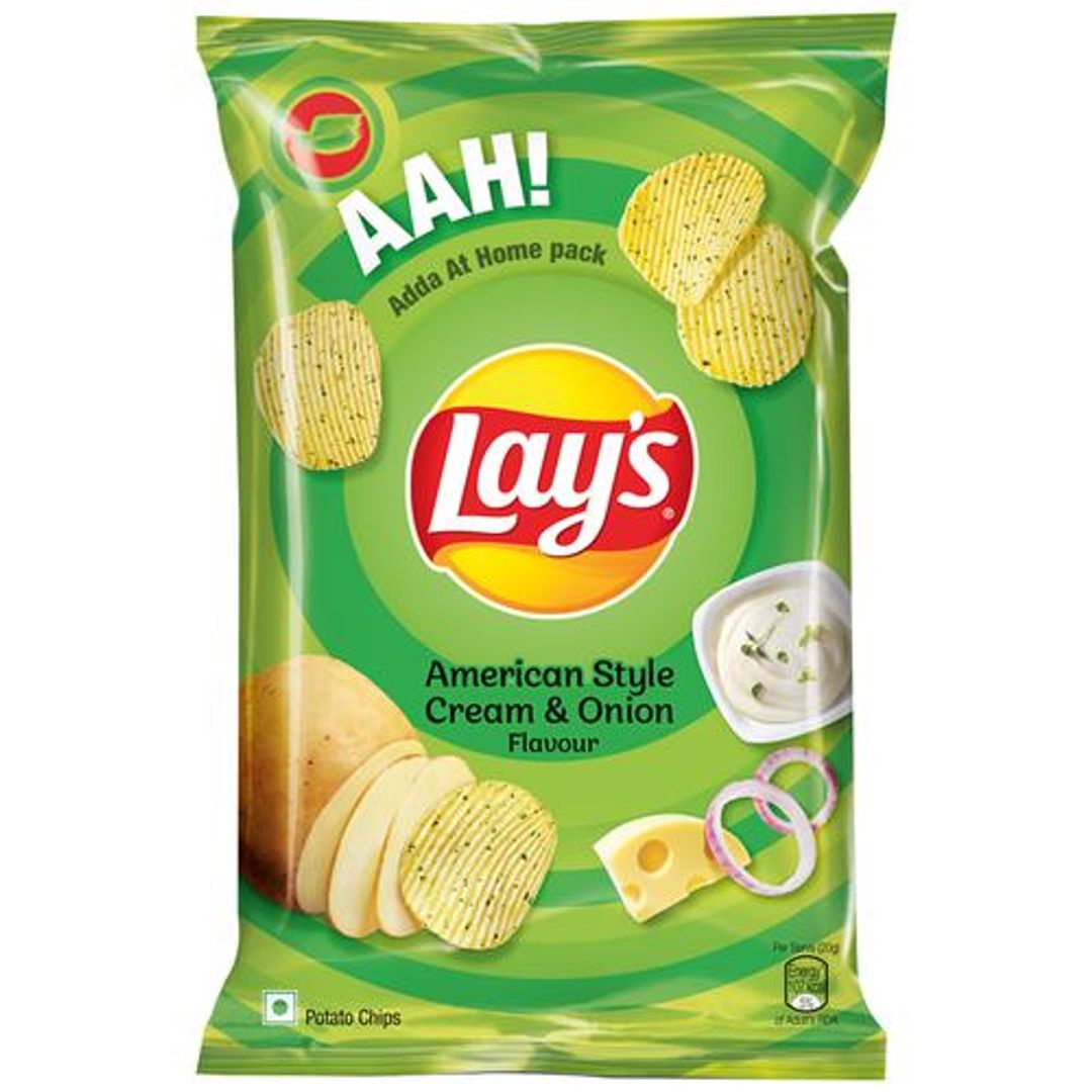 Lays Potato Chips - American Style Cream & Onion Flavour, Crunchy Snacks, 73 g 
