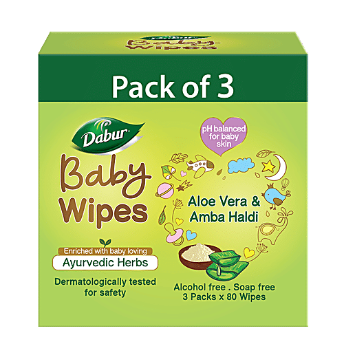 Dabur Baby Wipes With Moisture Lock Cap, 240 wipes (Pack of 3) 