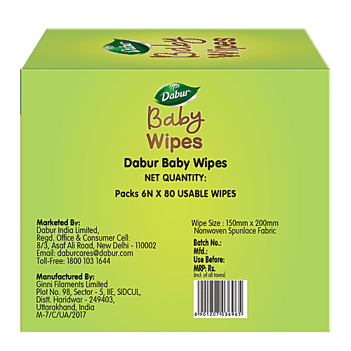 Dabur Baby Wipes With Moisture Lock Cap, 480 wipes (Pack of 6) 