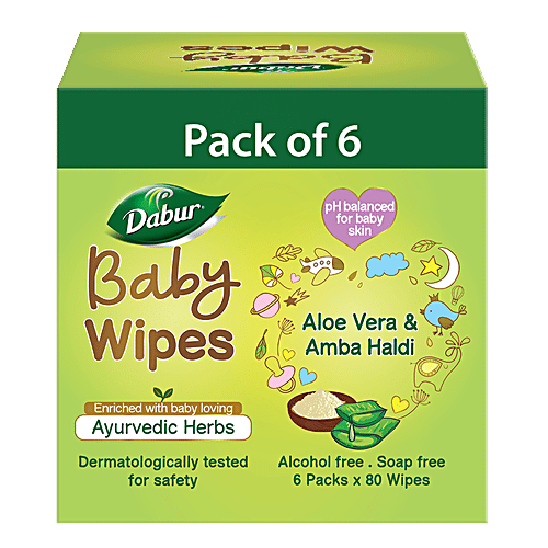 Dabur Baby Wipes With Moisture Lock Cap, 480 wipes (Pack of 6) 