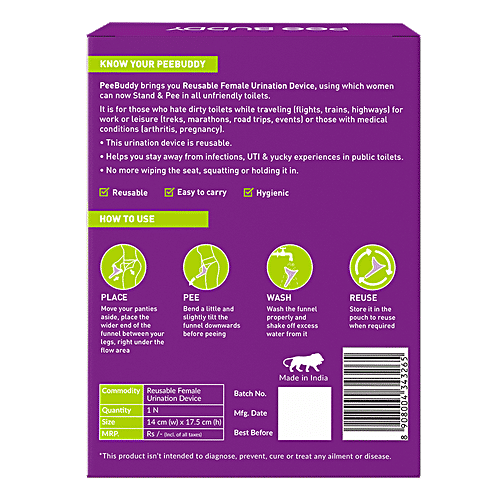 Peebuddy Reusable Portable Stand and Pee Urination Device for Women -| Portable, Leak-proof and Zero Spillage | Ideal for Public Toilets, Travel, Camping, Hiking and Outdoor Activities, 1 pc  Easy to Use & Leak-Proof