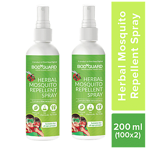 Bodyguard Herbal Mosquito Repellent Spray With Goodness Of Essential Oils And Aloe Vera Extracts - 100 Ml,Pack of 2,Green, 100 ml (Set of 2) Natural Oils
 Aloe Vera