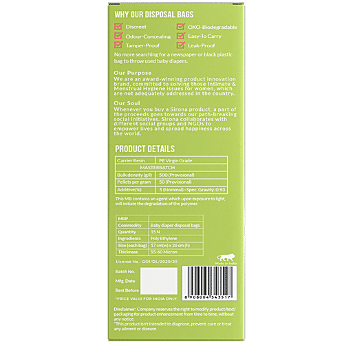 Bodyguard Baby Diaper Disposable Bags - 15 Bags - OXO Biodegradable, Leak-Proof Bags for Discreet Disposal of Diapers and Intimate Sanitary Products, 15 pcs