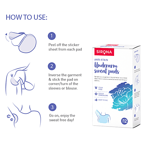 SIRONA Disposable Underarm Sweat Pads for Men and Women -| Peel-off | Stain proof | Anti Perspiration, 12 pcs (Pack of 2) Stain Free
