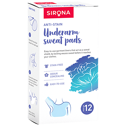 SIRONA Disposable Underarm Sweat Pads for Men and Women -| Peel-off | Stain proof | Anti Perspiration, 12 pcs (Pack of 2) Stain Free
