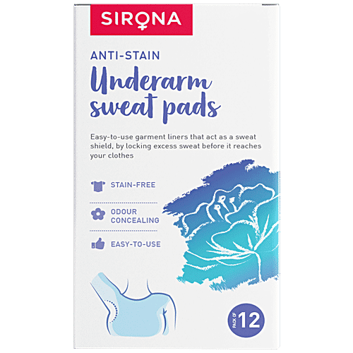 SIRONA Disposable Underarm Sweat Pads for Men and Women -| Peel-off | Stain proof | Anti Perspiration, 12 pcs (Pack of 2) Stain Free