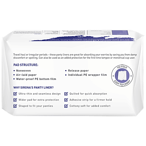 SIRONA Ultra-Thin Cottony Crisp Panty Liners | Ultra Soft and Breathable Liners for Everyday Use, 60 pcs (Pack of 2) Chlorine & Fragrance Free, Non-Toxic