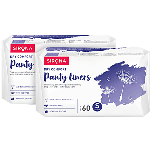 SIRONA Ultra-Thin Cottony Crisp Panty Liners | Ultra Soft and Breathable Liners for Everyday Use, 60 pcs (Pack of 2) Chlorine & Fragrance Free, Non-Toxic