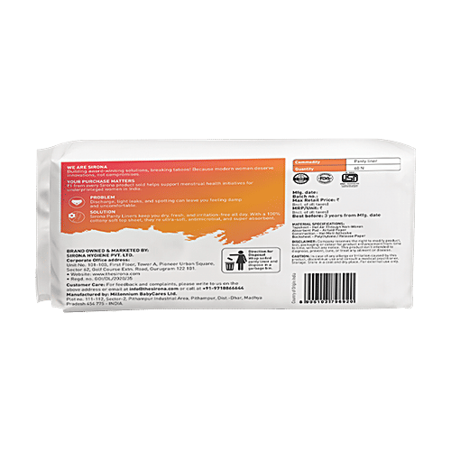 SIRONA Ultra-Thin Cottony Crisp Panty Liners | Ultra Soft and Breathable Liners for Everyday Use, 60 pcs  Chlorine & Fragrance Free, Non-Toxic