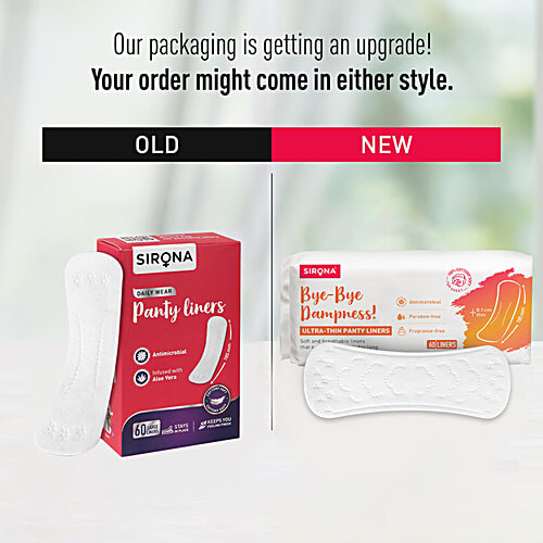 SIRONA Ultra-Thin Cottony Crisp Panty Liners | Ultra Soft and Breathable Liners for Everyday Use, 60 pcs  Chlorine & Fragrance Free, Non-Toxic