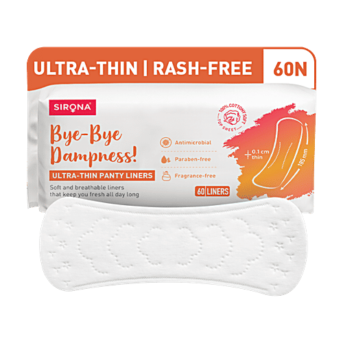 SIRONA Ultra-Thin Cottony Crisp Panty Liners | Ultra Soft and Breathable Liners for Everyday Use, 60 pcs  Chlorine & Fragrance Free, Non-Toxic