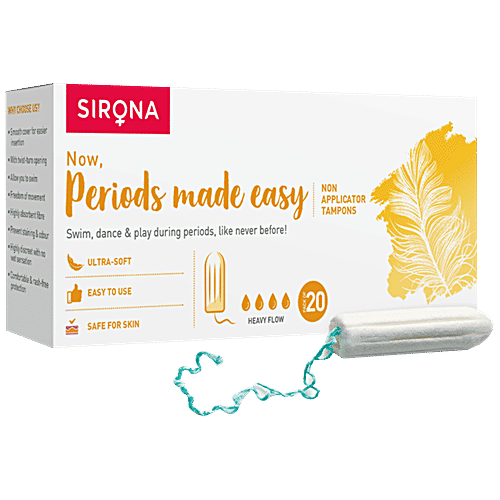 SIRONA Period Made Easy Tampons - 20 Piece | For Super Heavy Flow | Biodegradable Tampons | FDA Approved, 20 pcs  Prevent Staining & Odour
