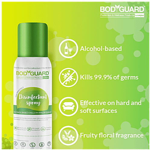 Bodyguard Multipurpose Alcohol Based Disinfectant Sanitiser Spray - Kills 99.9% Germs, 100 ml Kills 99.99% of Germs