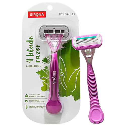 SIRONA Reusable 4 Blade Reusable Body Razor with Aloe Boost For Women, 1 pc  Easy Shave, No Cuts