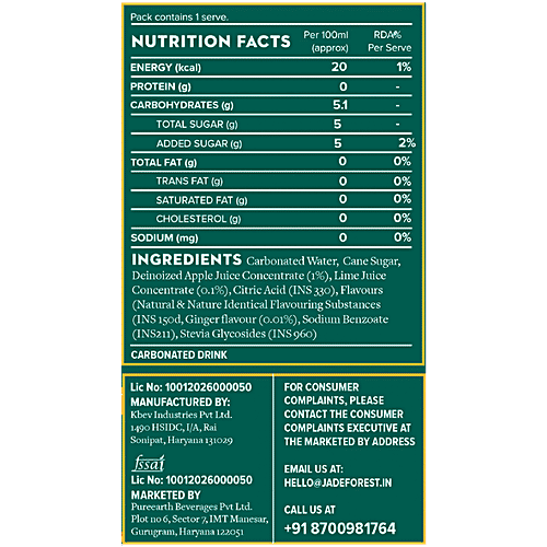 Jade Forest Orignal Ginger Ale, 250 ml Thoughtfully Crafted Drinks
Original Ginger Ale