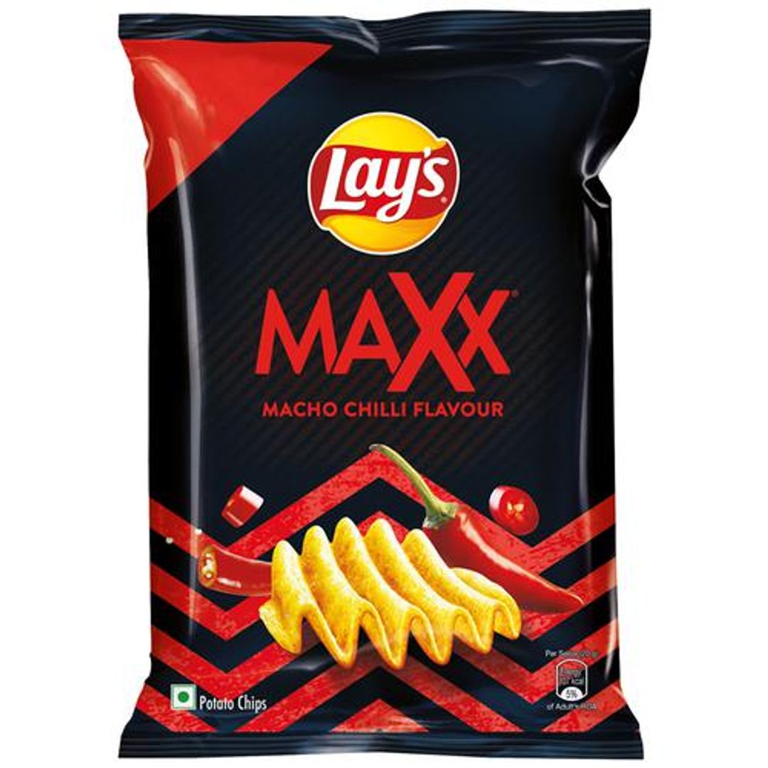 Lays Maxx Potato Chips - Macho Chilli Flavour, Crunchy Crispy Snacks, 56 g 