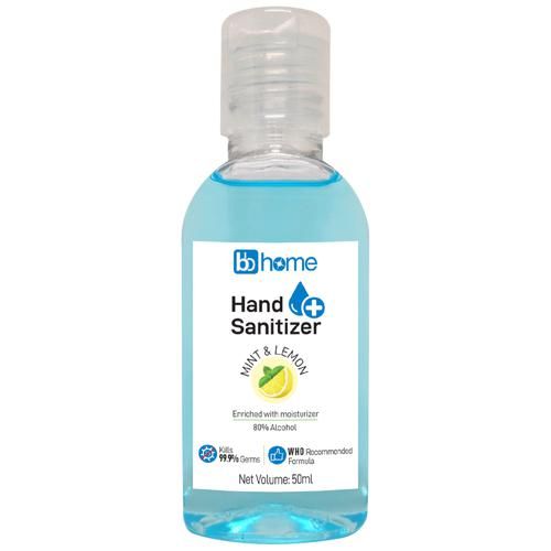BB Home Hand Sanitizer - Mint & Lemon, Alcohol Based, Kills 99.99% Germs, Enriched with Moisturizer, 50 ml  