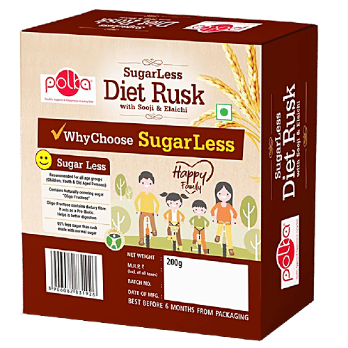 POLKA Sugarless Diet Rusk - Sooji & Elaichi, 200 g  