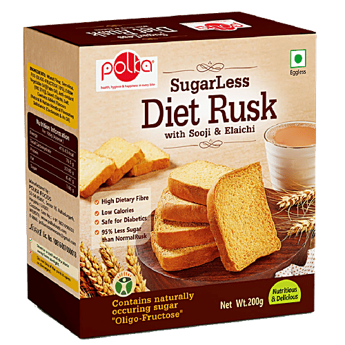 POLKA Sugarless Diet Rusk - Sooji & Elaichi, 200 g  