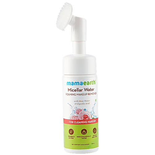 Mamaearth Micellar Water Foaming Makeup Remover With Rose Water & Glycolic Acid For Makeup Cleansing, 150 ml  