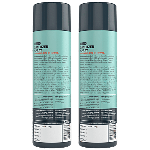 Dr Rhazes Hand Sanitizer Spray - Alcohol Based, Kills 99.9% Bacteria, Fungi & Viruses, 250 ml (Pack of 2) 